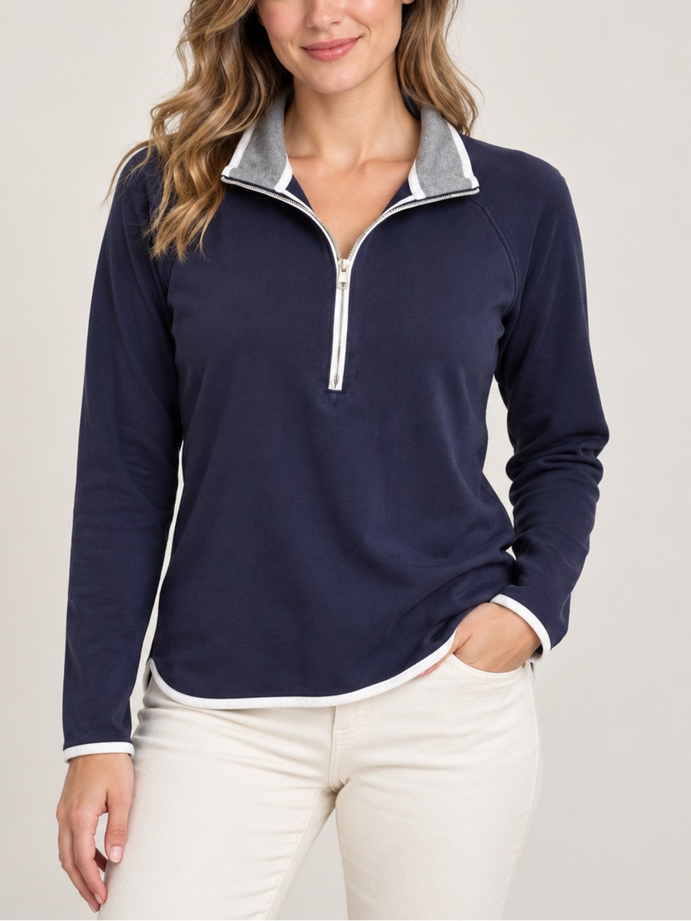 Peter Millar Navy Half-Zip Pullover with Gray Trim